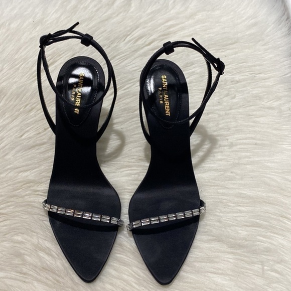 Saint Laurent Gloria sandals in crepe satin with Rhinestones size‎ 37EU - Picture 3 of 14
